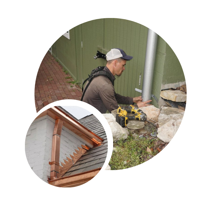 A man is climbing a ladder to work on a roof, wearing safety gear and focused on his task.