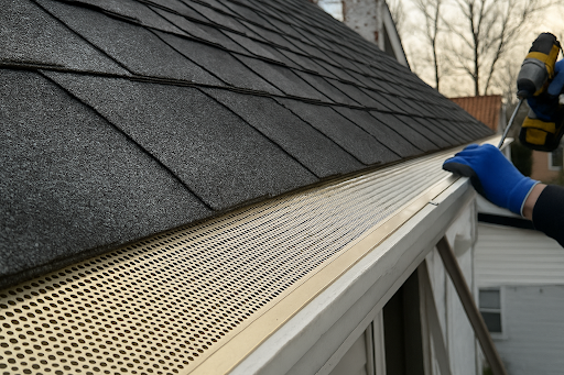 Leaf guard installation on new gutters to prevent clogs and reduce maintenance