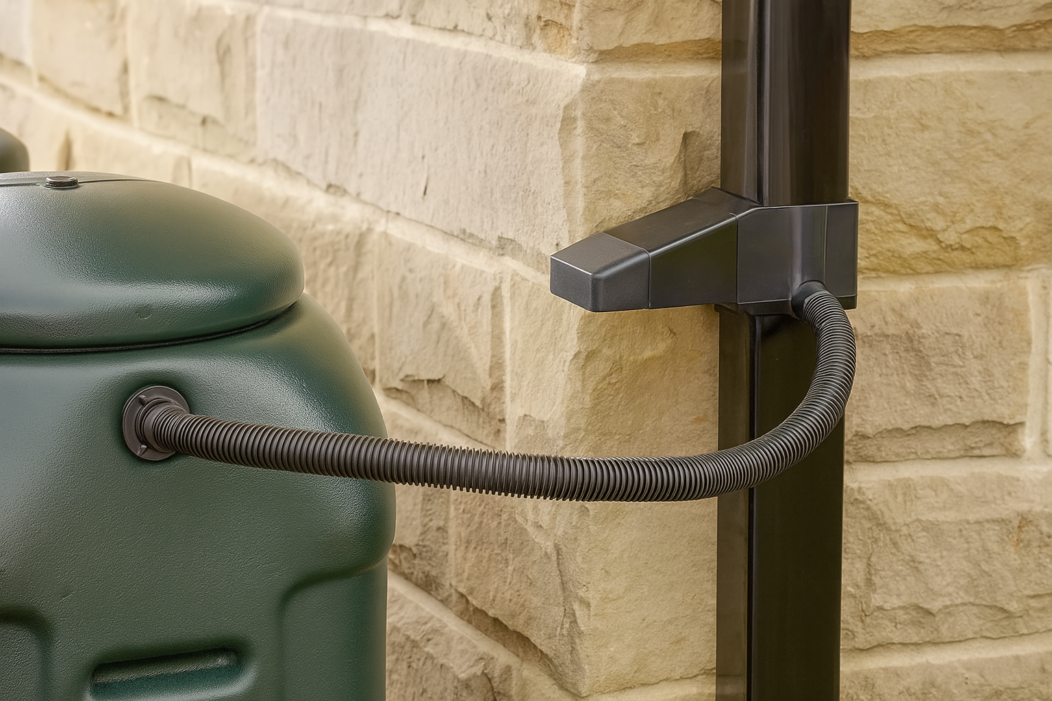 A rainwater diverter onto a home's gutter system.